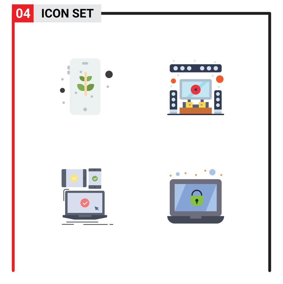 Modern Set of 4 Flat Icons Pictograph of earth devices safe system responsive Editable Vector Design Elements