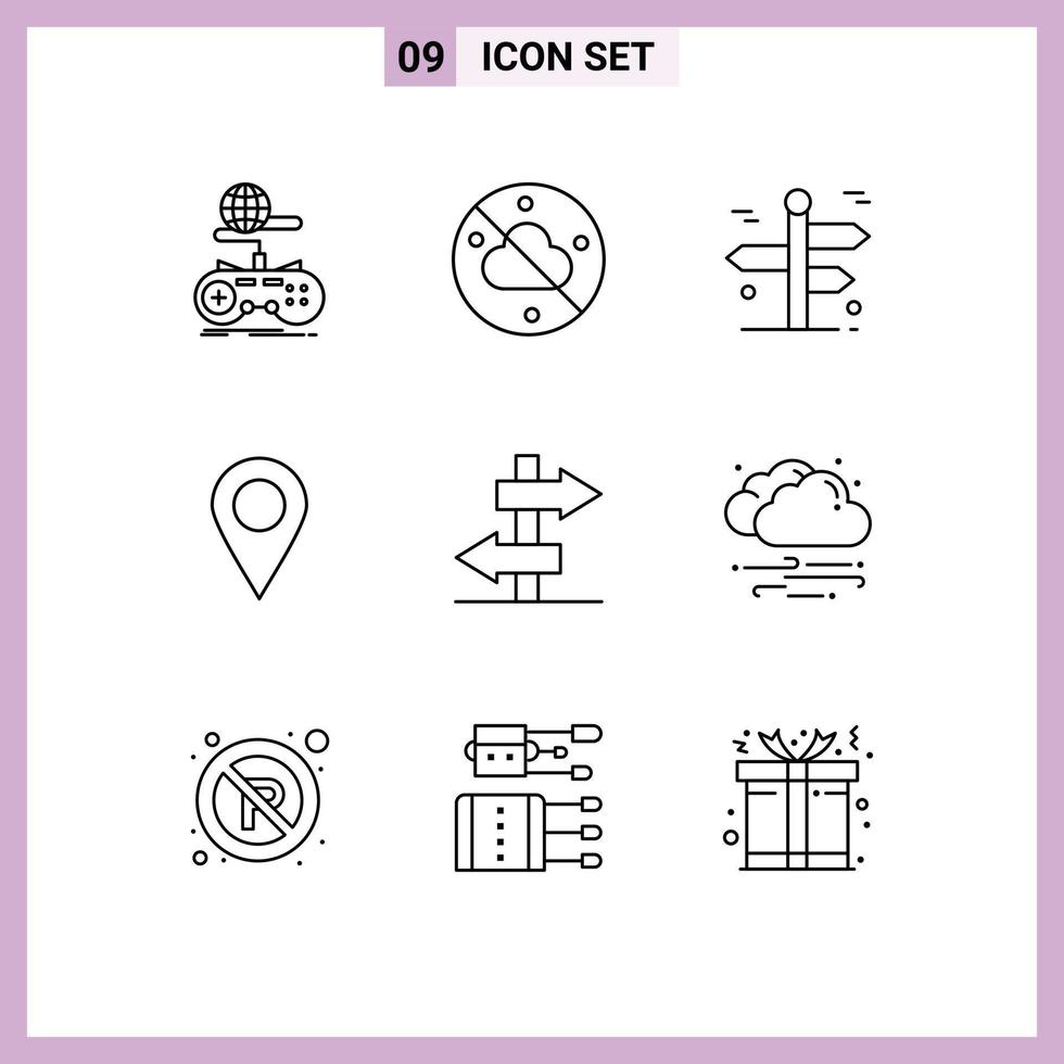 Pack of 9 Modern Outlines Signs and Symbols for Web Print Media such as sign pin navigation marker trip Editable Vector Design Elements