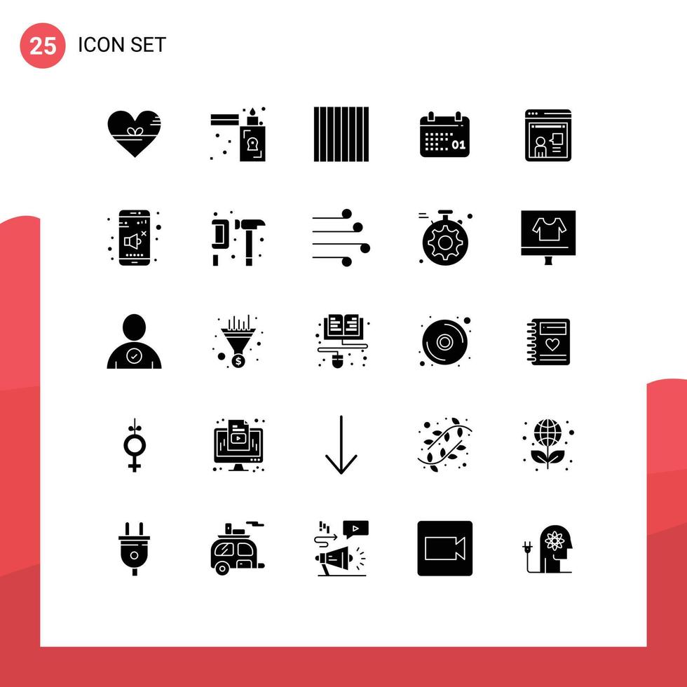 Pack of 25 Modern Solid Glyphs Signs and Symbols for Web Print Media such as online day zippo date canada Editable Vector Design Elements