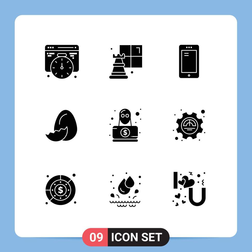 Editable Vector Line Pack of 9 Simple Solid Glyphs of spy detective mobile spring easter Editable Vector Design Elements