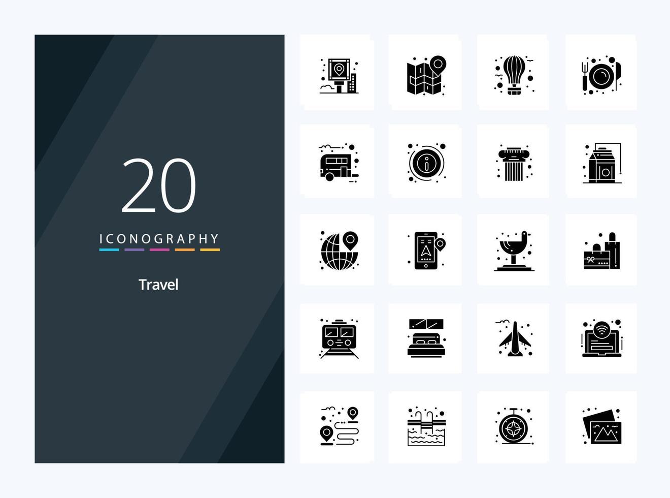 20 Travel Solid Glyph icon for presentation vector