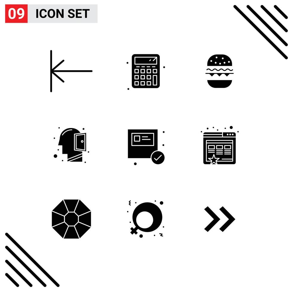 9 Universal Solid Glyphs Set for Web and Mobile Applications shopping ecommerce eat box open mind Editable Vector Design Elements