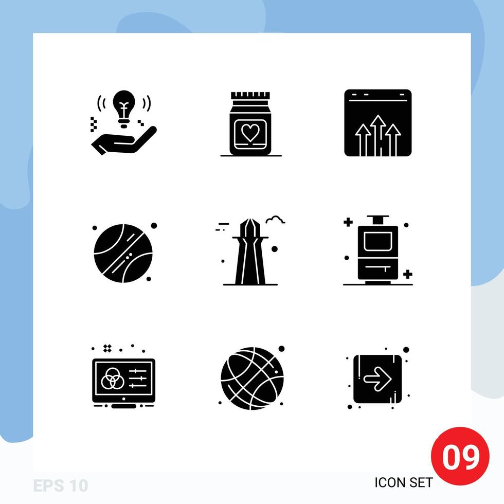 Stock Vector Icon Pack of 9 Line Signs and Symbols for co tower sports business school report Editable Vector Design Elements