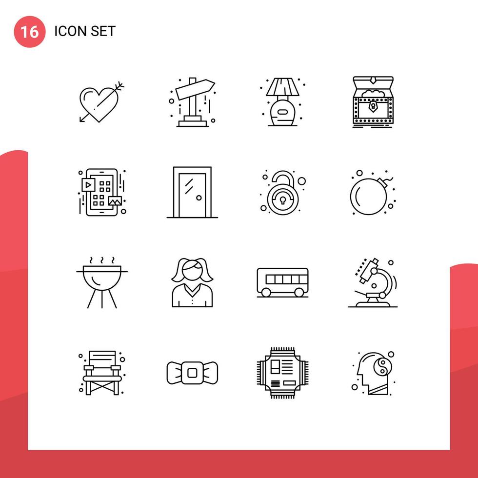 Pictogram Set of 16 Simple Outlines of treasure gold startup chest lump Editable Vector Design Elements