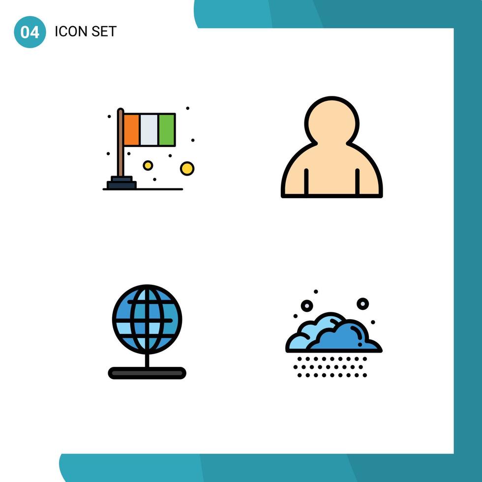 Mobile Interface Filledline Flat Color Set of 4 Pictograms of day navigation irish profile world Editable Vector Design Elements