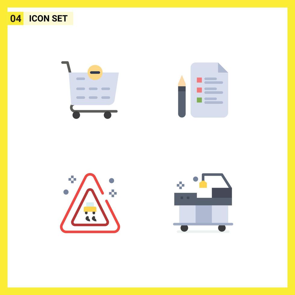 4 User Interface Flat Icon Pack of modern Signs and Symbols of checkout accidents file pencil hospital Editable Vector Design Elements