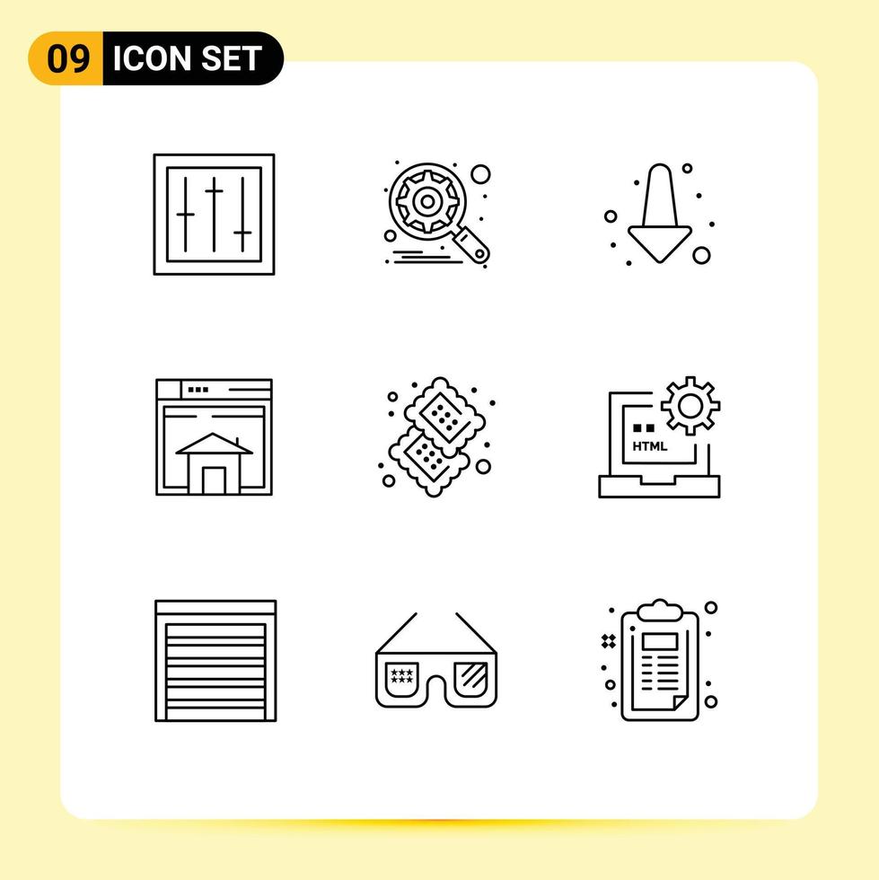 Set of 9 Modern UI Icons Symbols Signs for website layout setting web home Editable Vector Design Elements