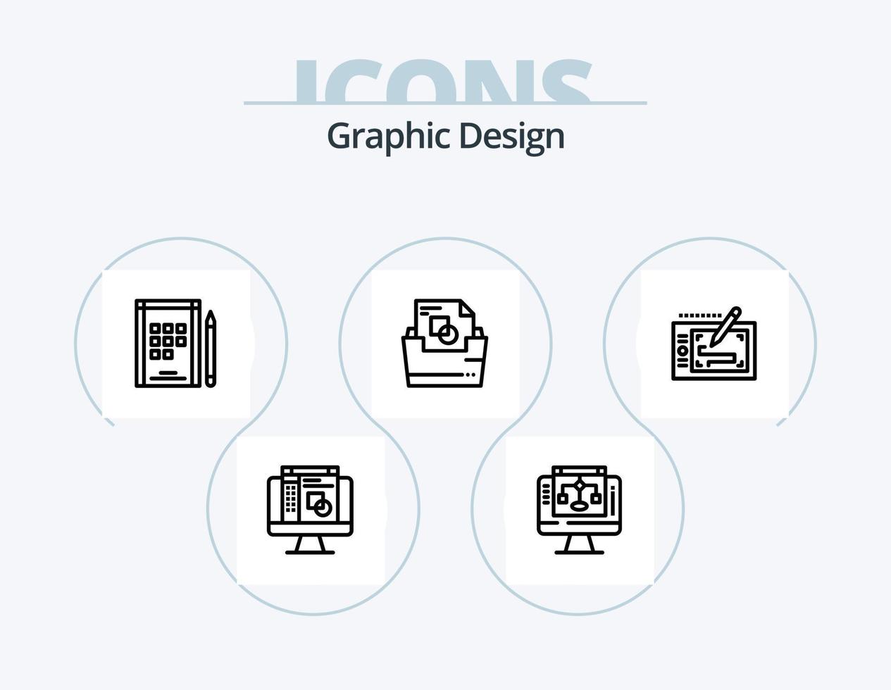 Graphic Design Line Icon Pack 5 Icon Design. lamp. layout. book. presentation. tablet vector