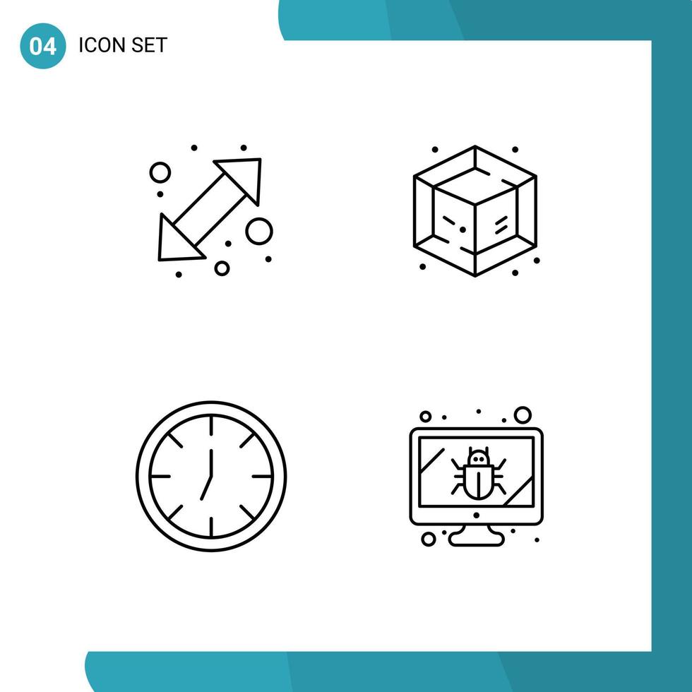 Group of 4 Filledline Flat Colors Signs and Symbols for arrow wall up down object monitor Editable Vector Design Elements