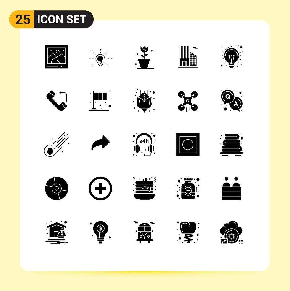 Group of 25 Modern Solid Glyphs Set for idea real estate listen office spring Editable Vector Design Elements