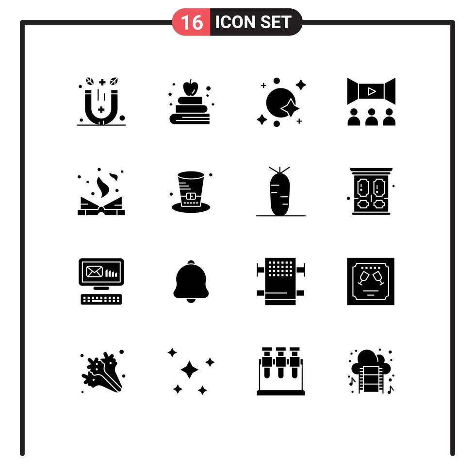 Modern Set of 16 Solid Glyphs Pictograph of literature multimedia galaxy movie cinema Editable Vector Design Elements