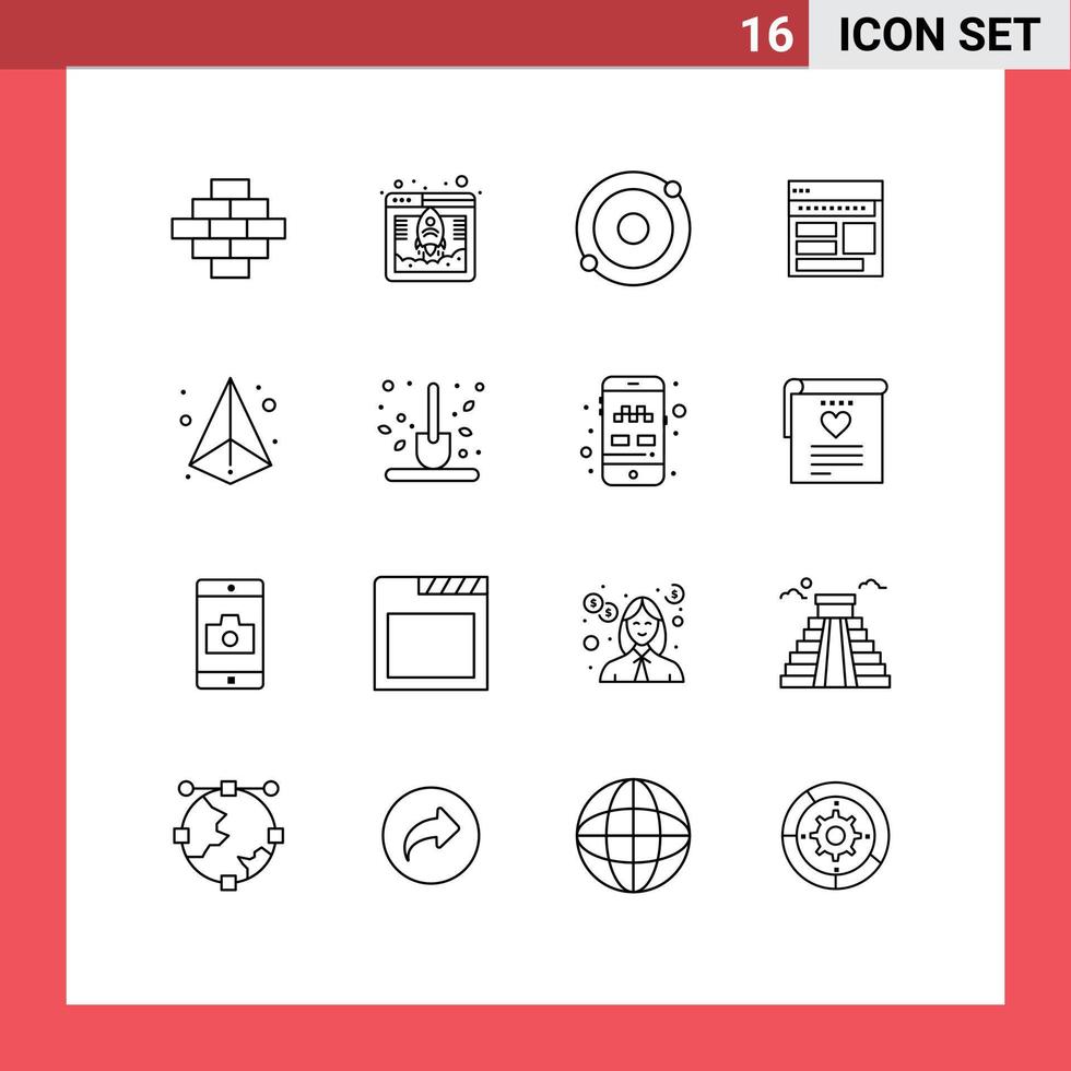 Group of 16 Modern Outlines Set for box web molecule page business Editable Vector Design Elements