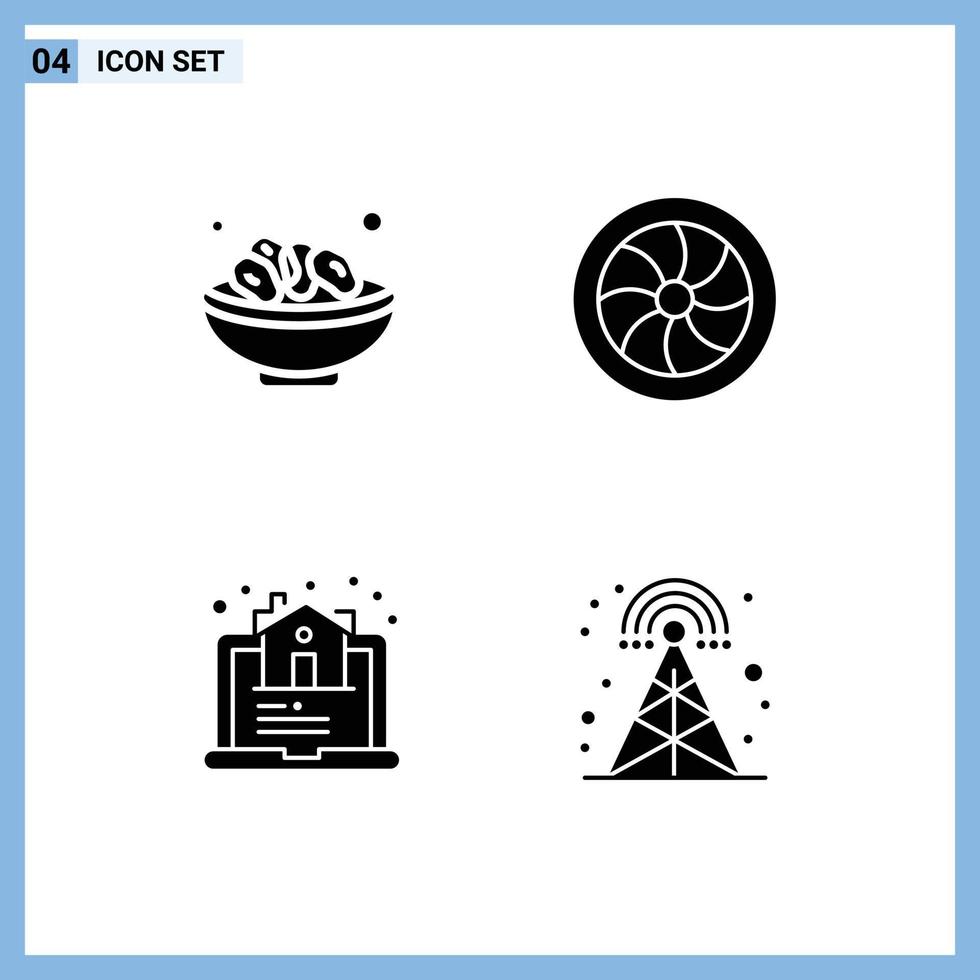 Modern Set of 4 Solid Glyphs and symbols such as bowl estate muslim mechanics real Editable Vector Design Elements