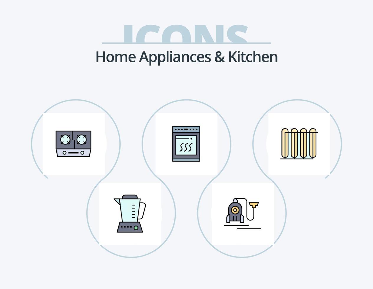 Home Appliances And Kitchen Line Filled Icon Pack 5 Icon Design. home. pallat. home. dish. kitchen vector