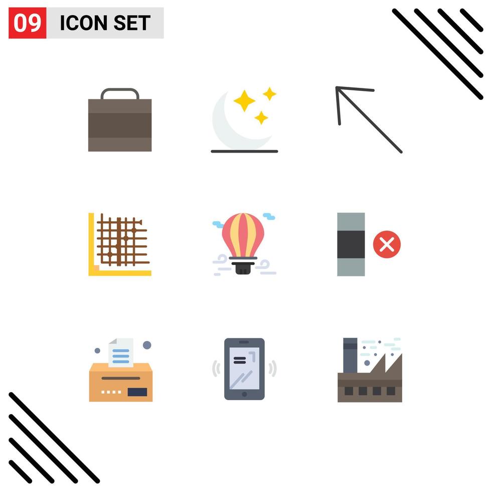 Pictogram Set of 9 Simple Flat Colors of airballoon air up balloon form Editable Vector Design Elements