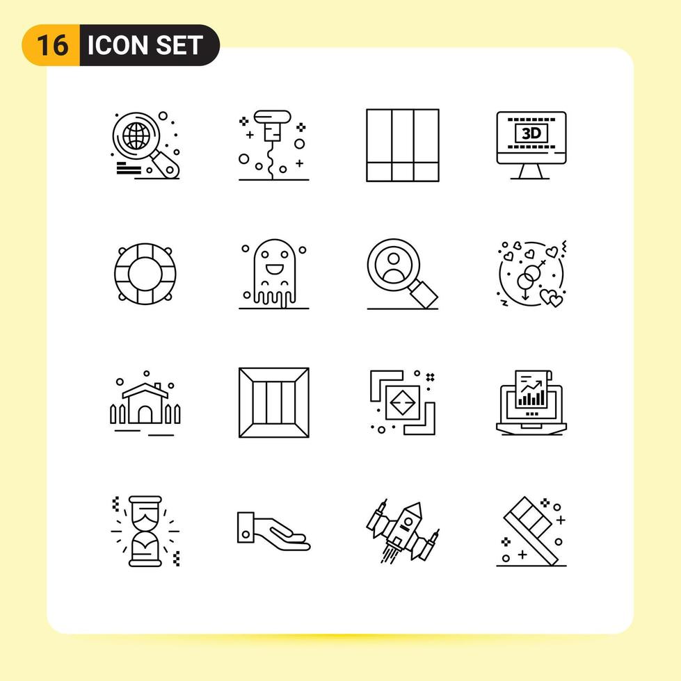 Set of 16 Vector Outlines on Grid for summer beach grid layout online entertaiment Editable Vector Design Elements