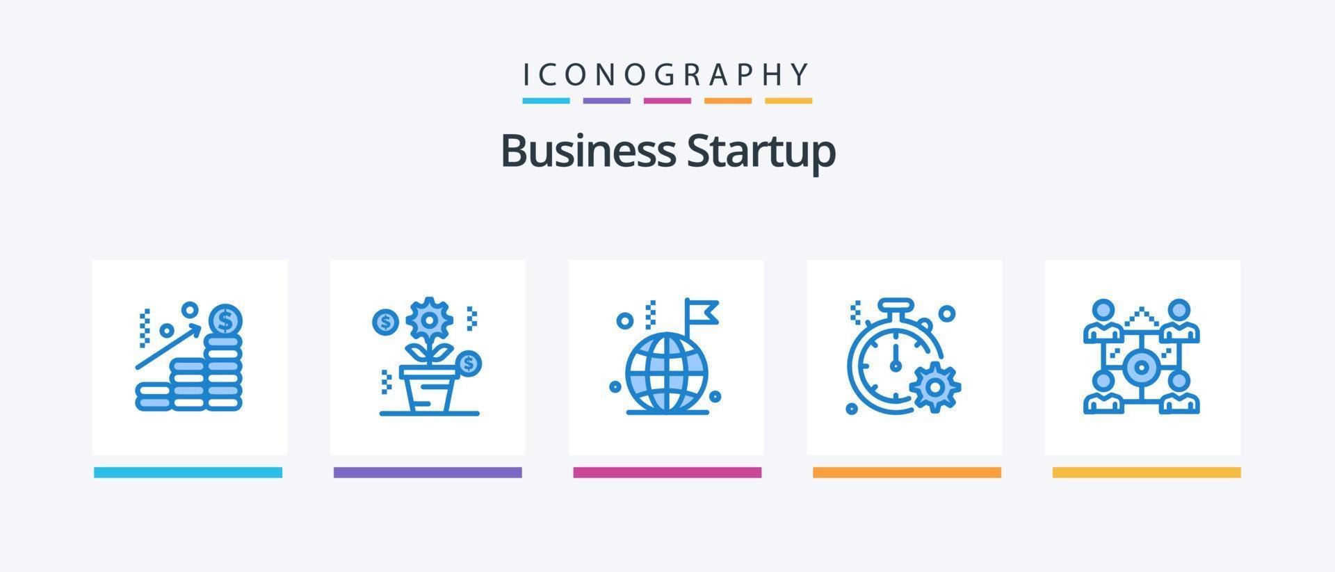 Business Startup Blue 5 Icon Pack Including business. quick. world. fast. business. Creative Icons Design vector