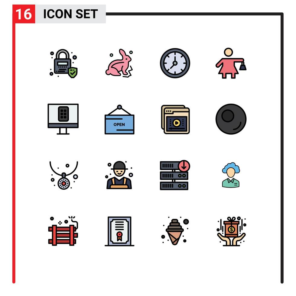 Universal Icon Symbols Group of 16 Modern Flat Color Filled Lines of commerce remote time control shopping Editable Creative Vector Design Elements