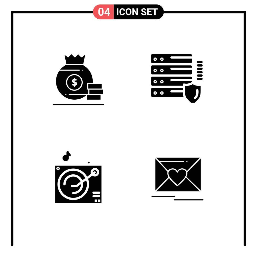 4 Universal Solid Glyph Signs Symbols of dollar gramophone american protection mail Editable Vector Design Elements