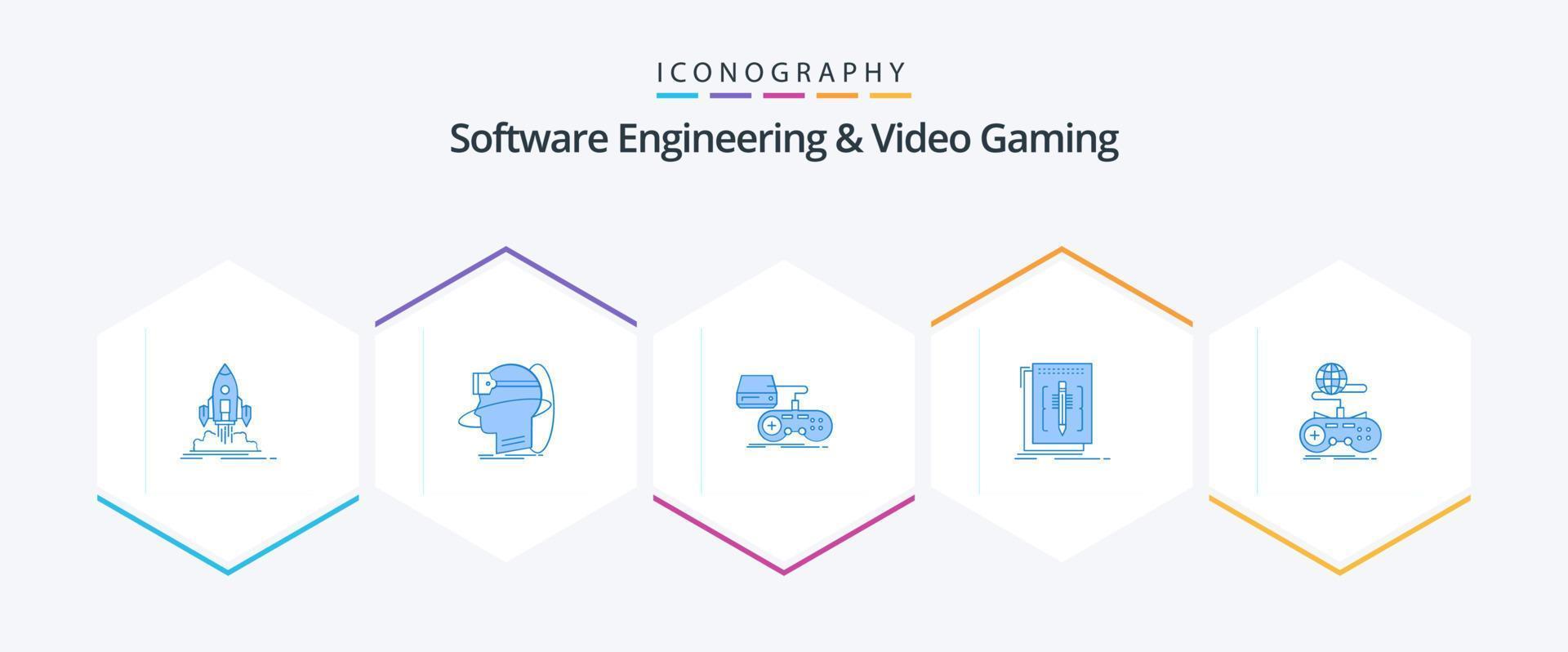 Software Engineering And Video Gaming 25 Blue icon pack including edit. play. user. playstation. game vector