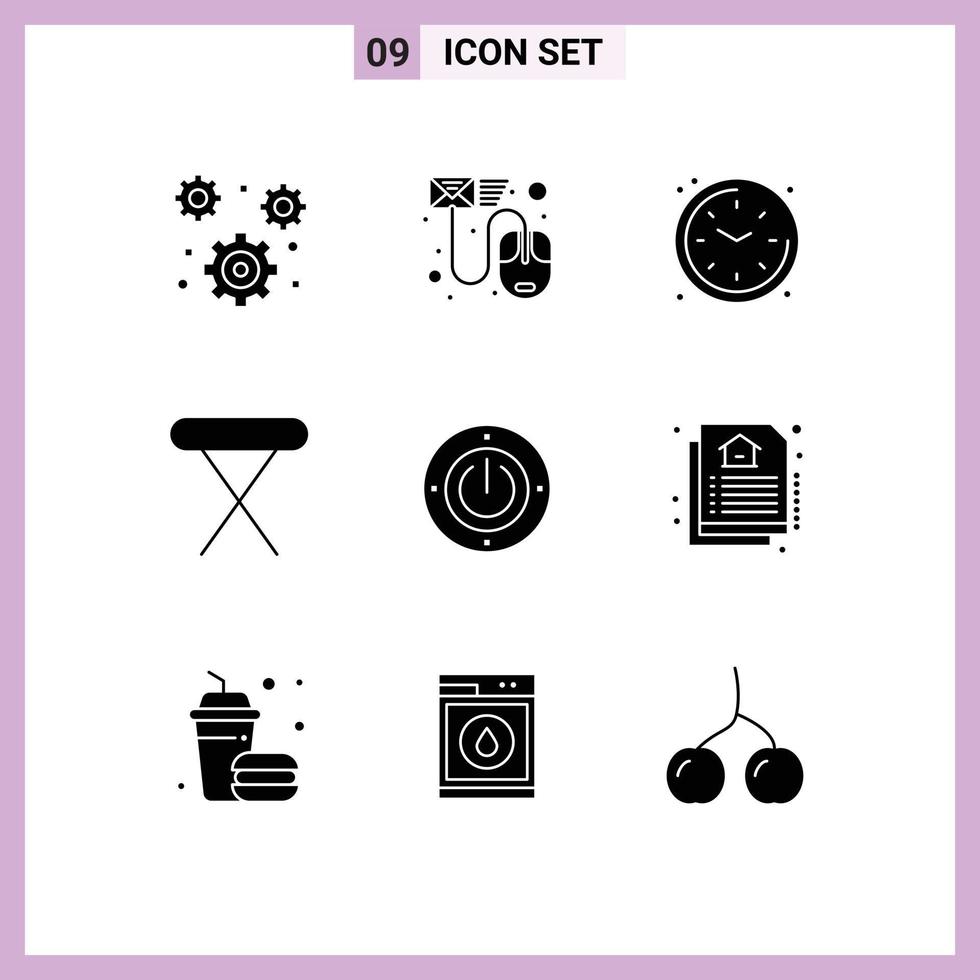 Modern Set of 9 Solid Glyphs Pictograph of electricity iron mail home watch Editable Vector Design Elements