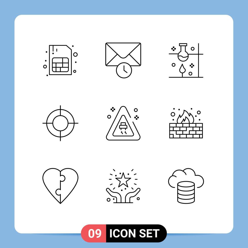 Pictogram Set of 9 Simple Outlines of accidents signaling science travel location Editable Vector Design Elements