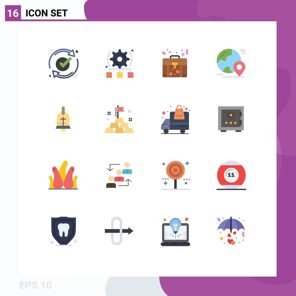 Pack of 16 creative Flat Colors of ball world server pin globe Editable Pack of Creative Vector Design Elements