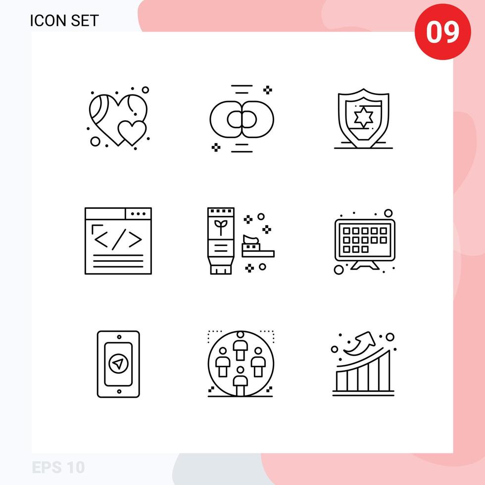 universal icono símbolos grupo de 9 9 moderno contornos de ambiente web desarrollo americano web diseño codificación editable vector diseño elementos