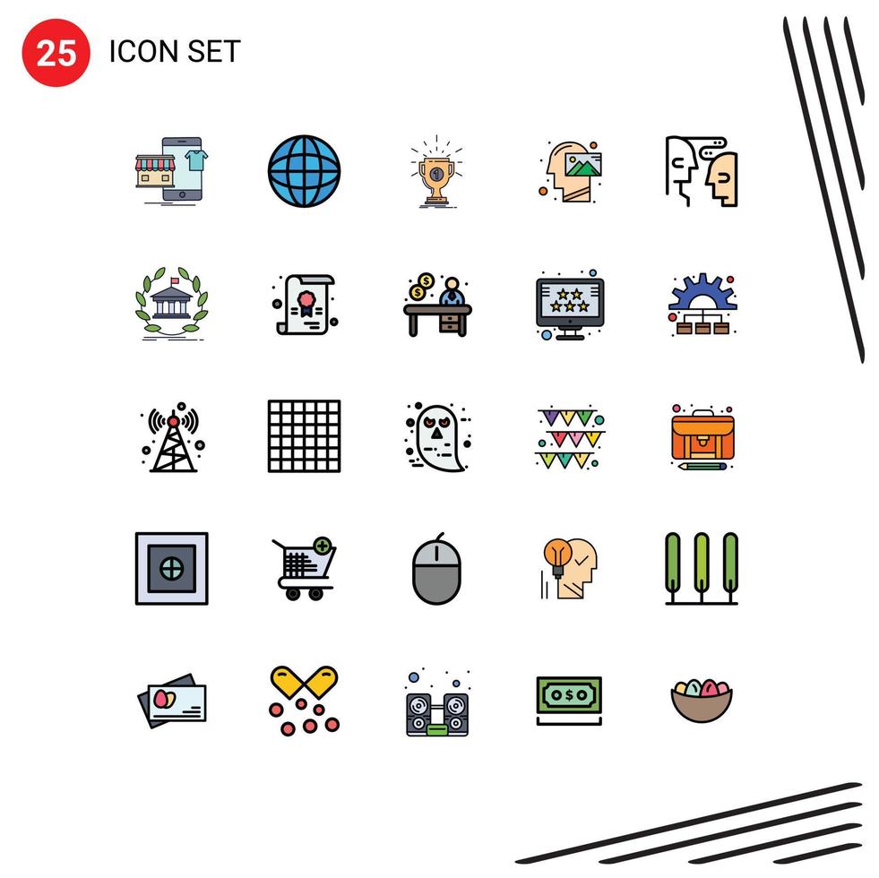 Pictogram Set of 25 Simple Filled line Flat Colors of thinking mind multimedia human reward Editable Vector Design Elements