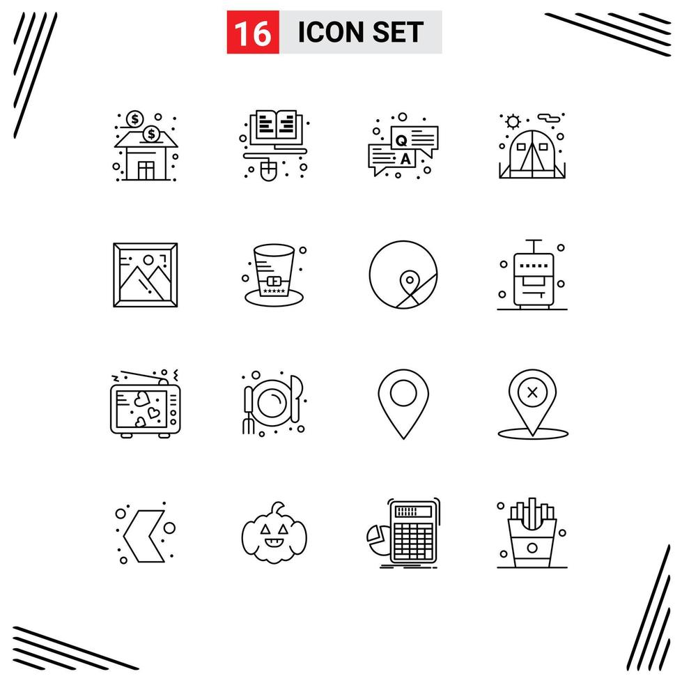 Group of 16 Modern Outlines Set for photo tent online chair chat Editable Vector Design Elements