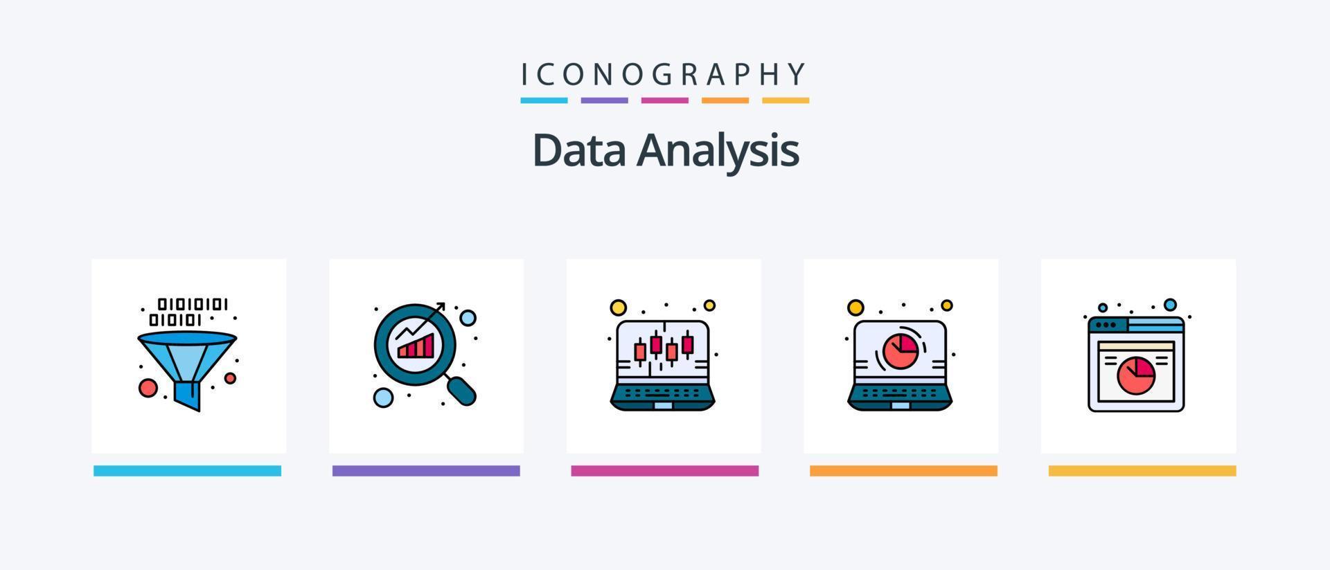 Data Analysis Line Filled 5 Icon Pack Including online data. database. report. web analysis. graph. Creative Icons Design vector