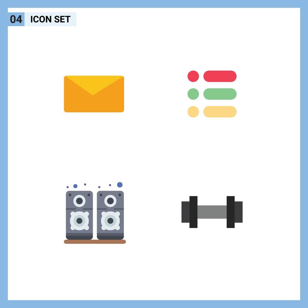 Set of 4 Vector Flat Icons on Grid for mail sound interface text gym Editable Vector Design Elements