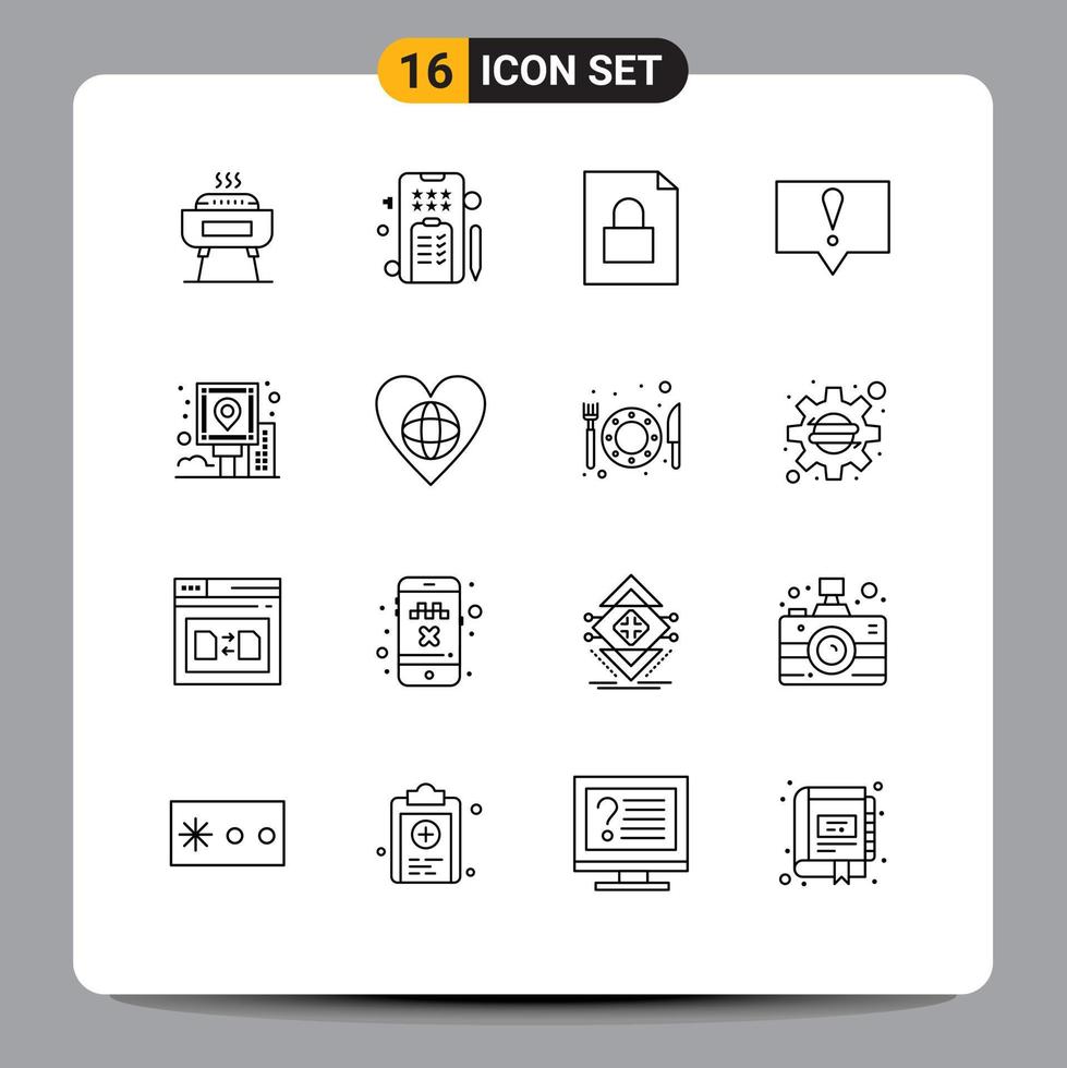 Modern Set of 16 Outlines Pictograph of route navigation file guide message Editable Vector Design Elements