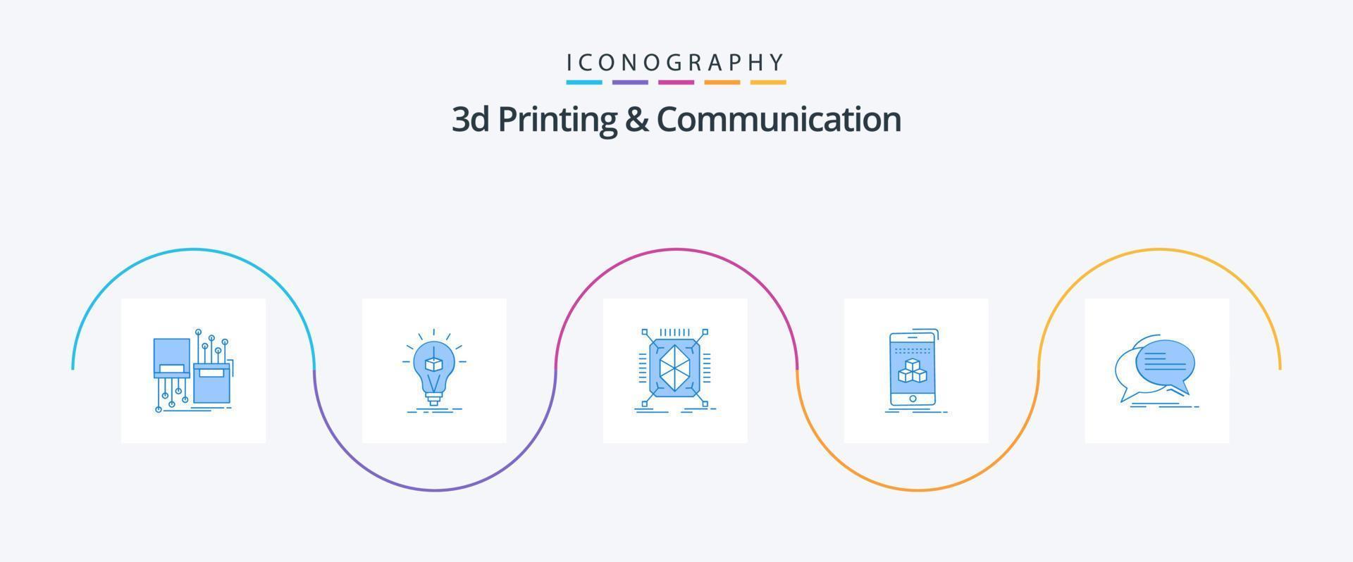 3d impresión y comunicación azul 5 5 icono paquete incluso cubo. caja. impresión. 3d. rápido vector