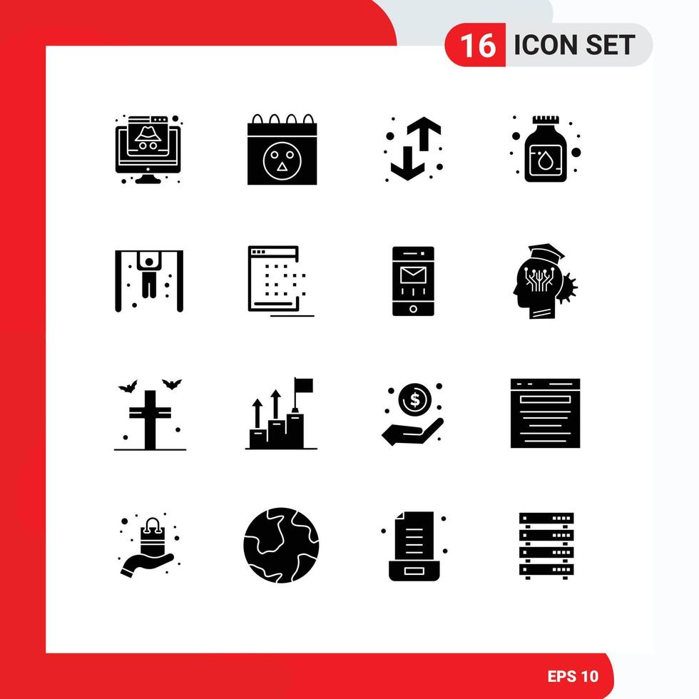 Universal Icon Symbols Group of 16 Modern Solid Glyphs of competition medication direction liquid up Editable Vector Design Elements