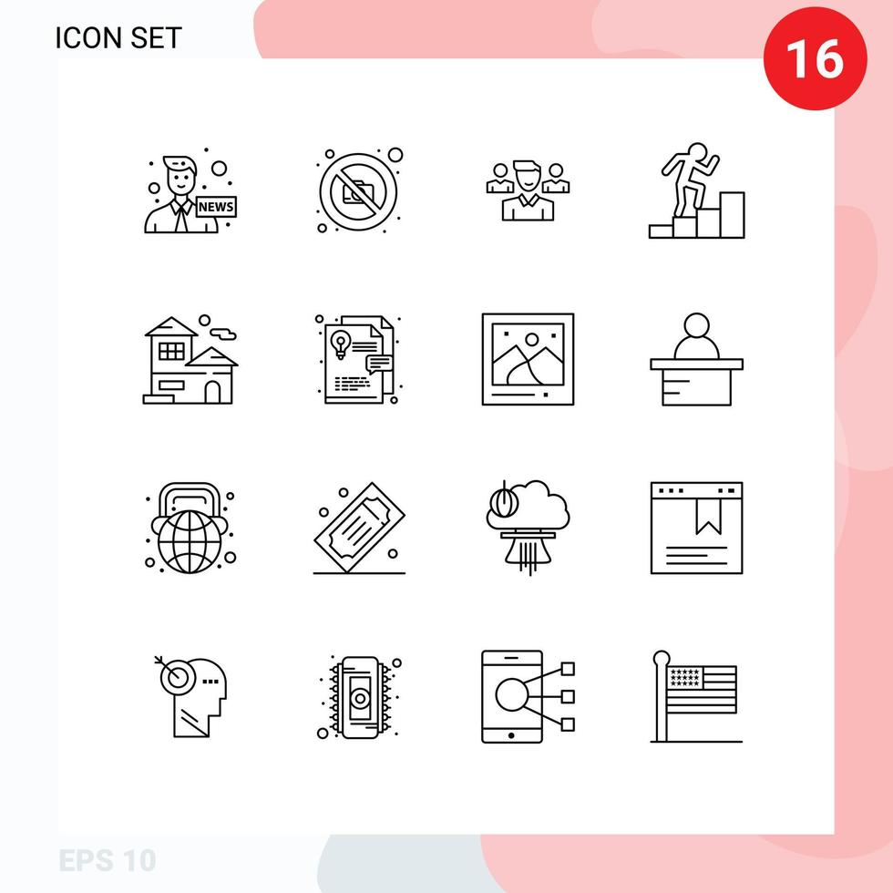 Group of 16 Modern Outlines Set for building home team growth career Editable Vector Design Elements