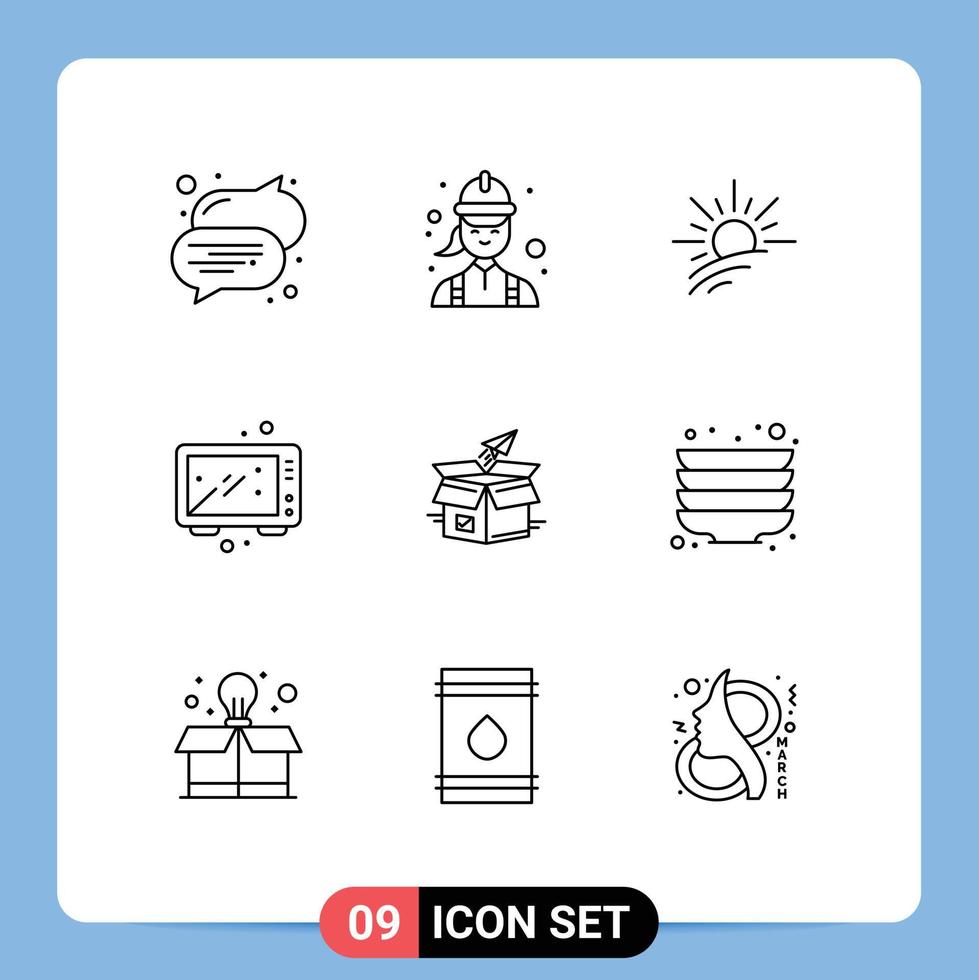 Group of 9 Outlines Signs and Symbols for box kitchen brightness food baking Editable Vector Design Elements