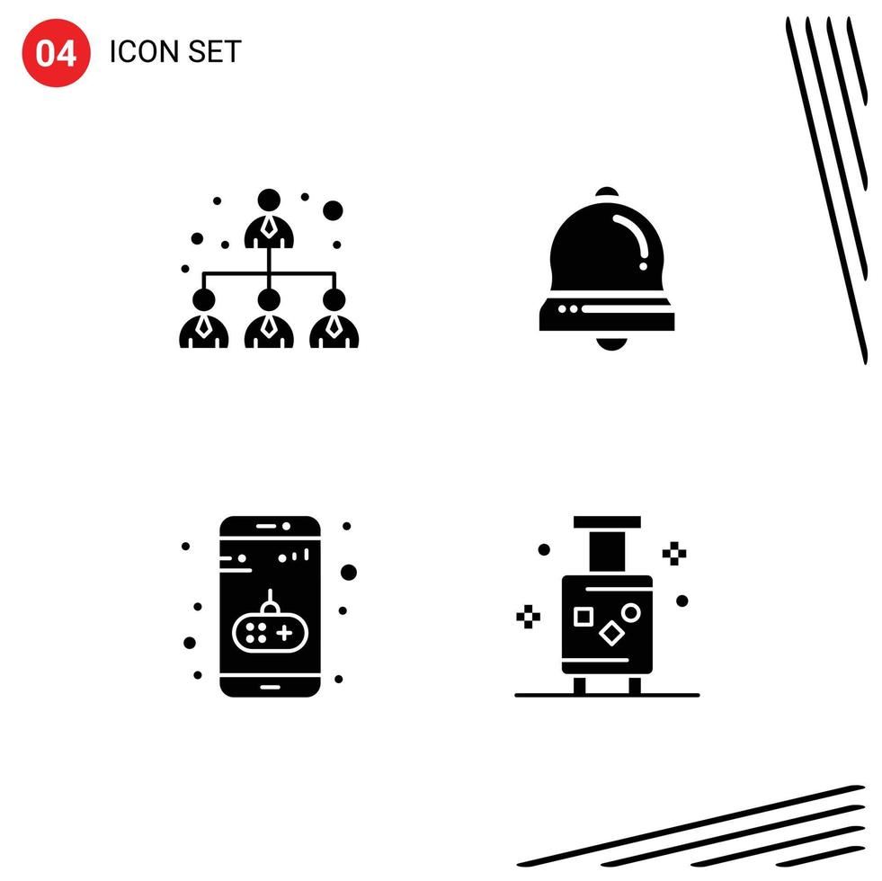 Mobile Interface Solid Glyph Set of 4 Pictograms of business game bell christmas bell holiday Editable Vector Design Elements