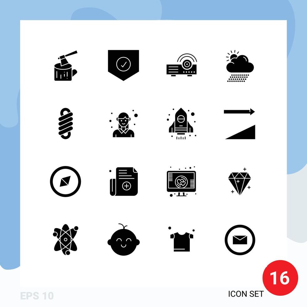 Set of 16 Modern UI Icons Symbols Signs for spring sun presentation weather cloud Editable Vector Design Elements
