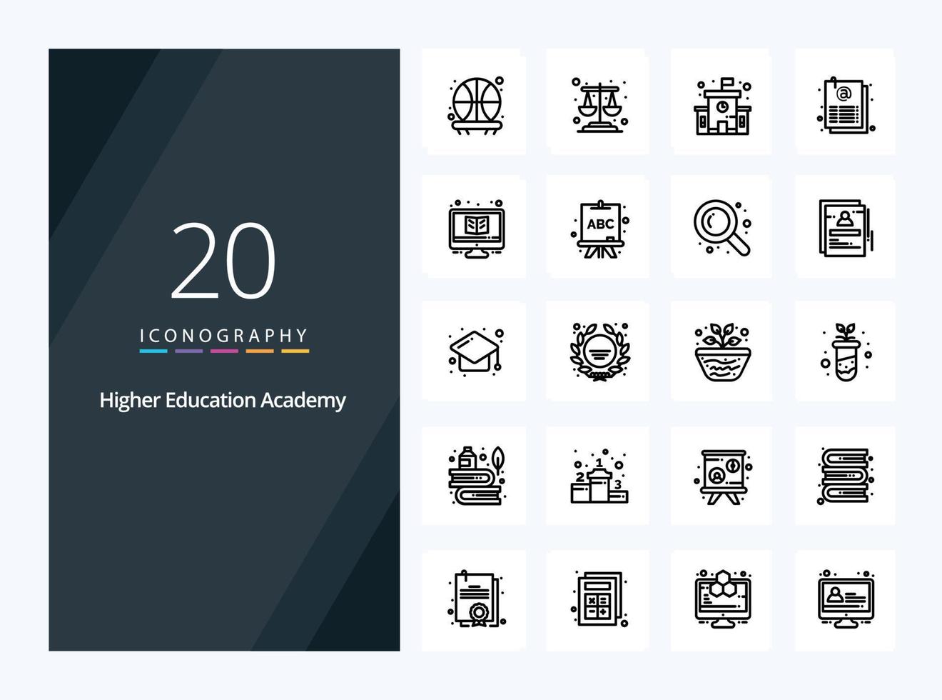 20 academia contorno icono para presentación vector