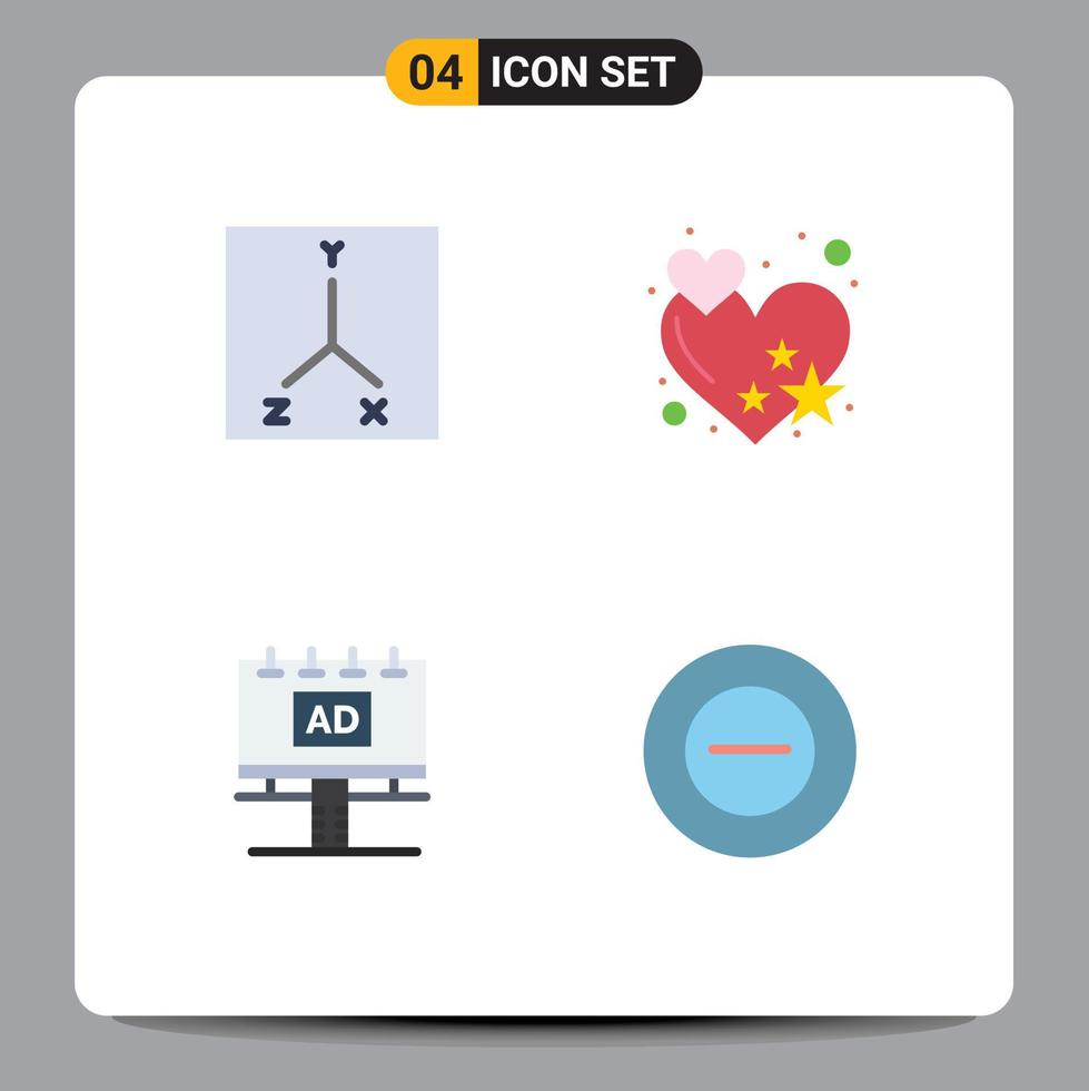 Set of 4 Vector Flat Icons on Grid for coordinates billboard love ad no Editable Vector Design Elements