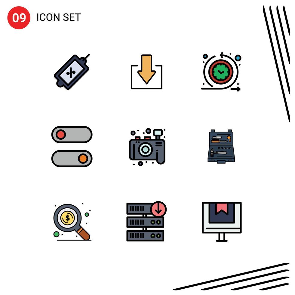 Universal Icon Symbols Group of 9 Modern Filledline Flat Colors of tools photo regular camera switch Editable Vector Design Elements