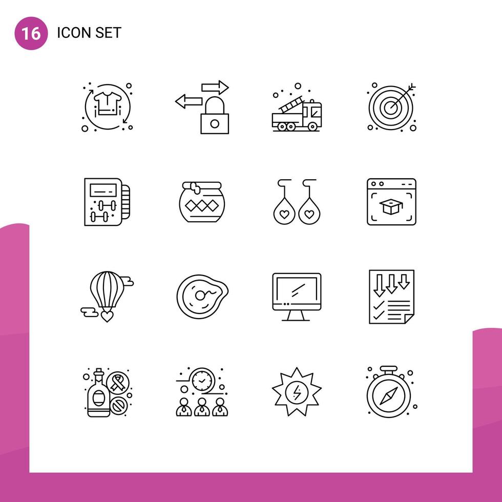 Stock Vector Icon Pack of 16 Line Signs and Symbols for gym target alarm business truck Editable Vector Design Elements