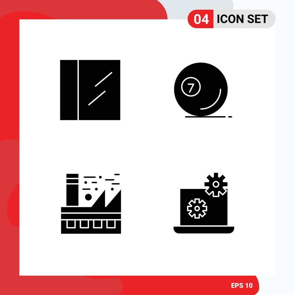 4 Universal Solid Glyphs Set for Web and Mobile Applications cocaine ecology snooker ball environment Editable Vector Design Elements