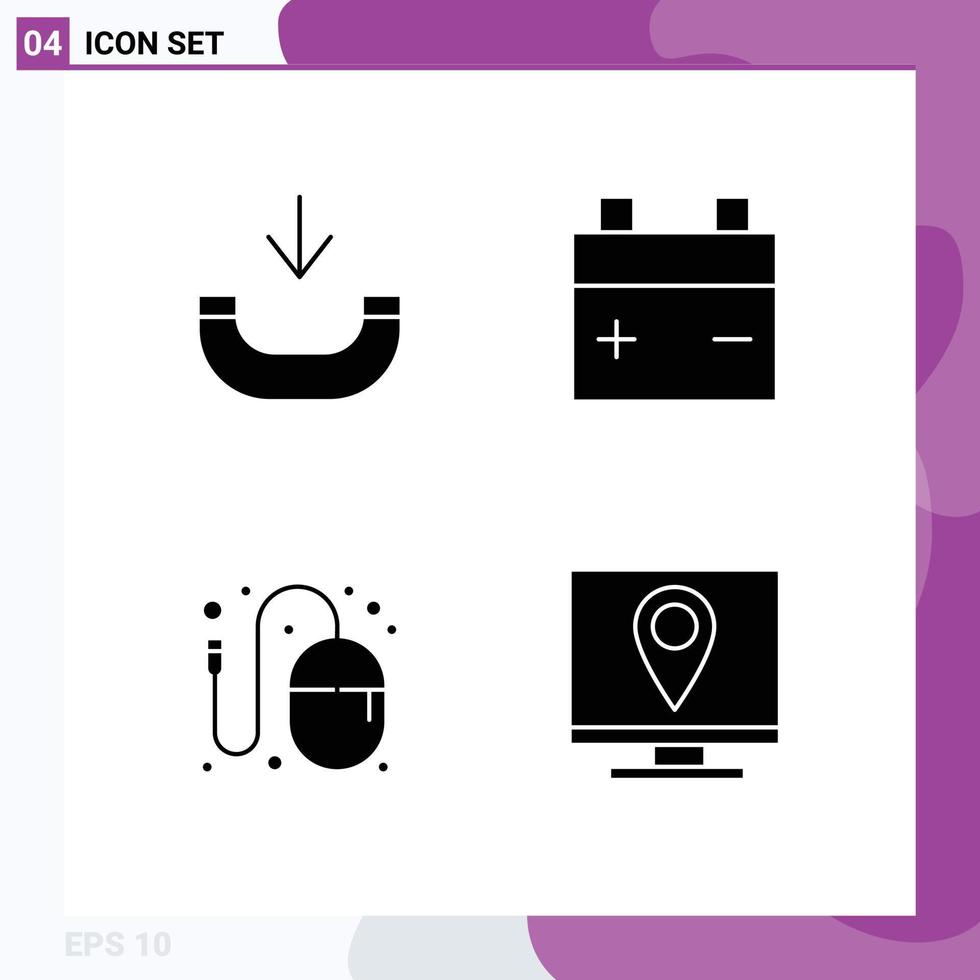 Set of 4 Commercial Solid Glyphs pack for call idea battery design address Editable Vector Design Elements