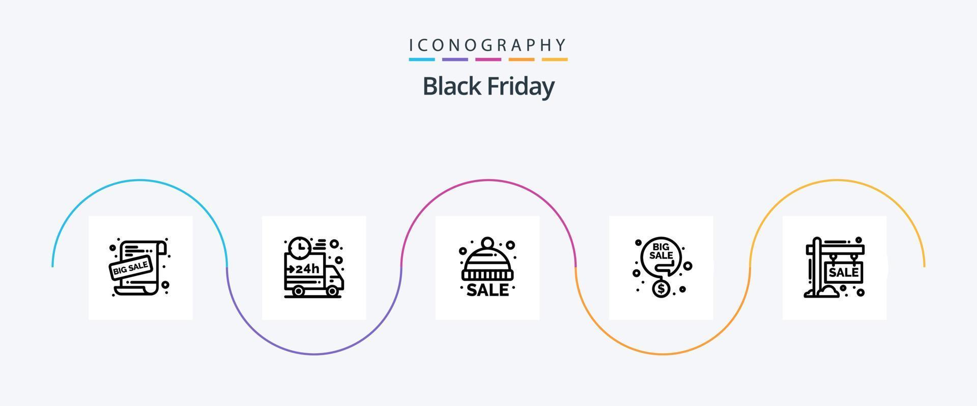 Black Friday Line 5 Icon Pack Including board. discount sale. car. discount. sale vector