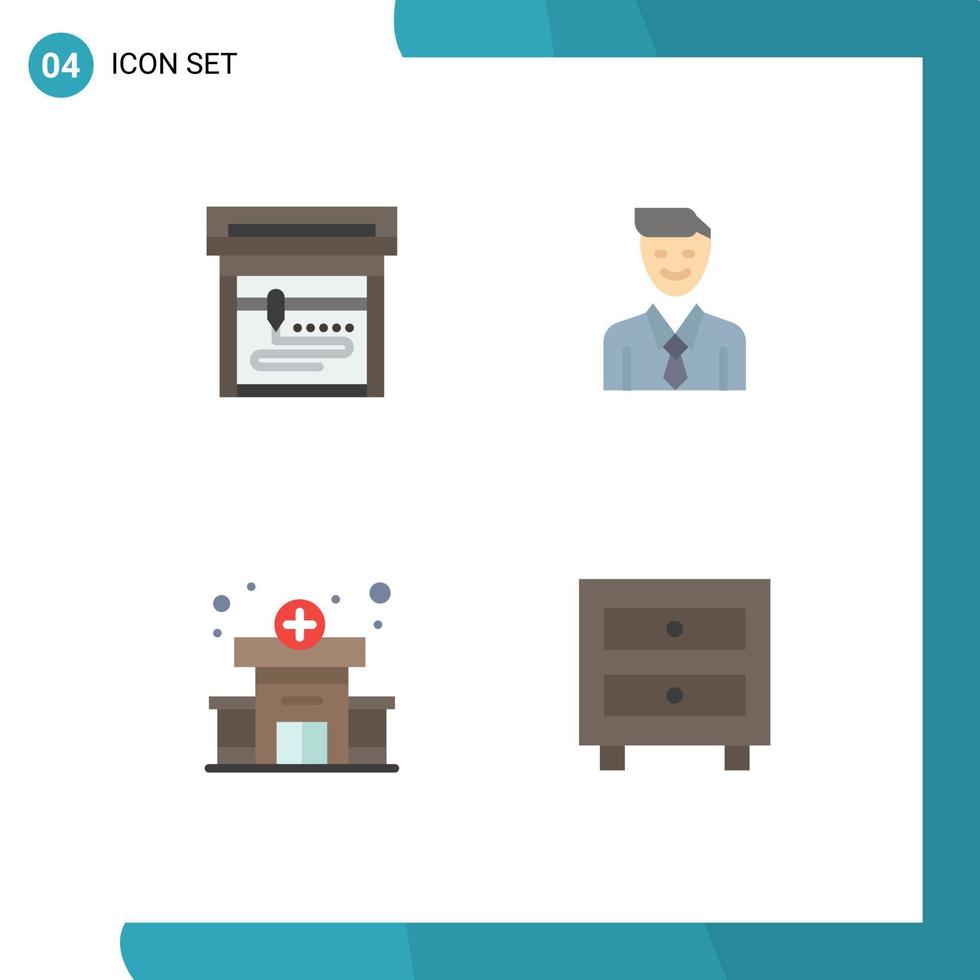 Modern Set of 4 Flat Icons Pictograph of machine medical executive selection drawer Editable Vector Design Elements