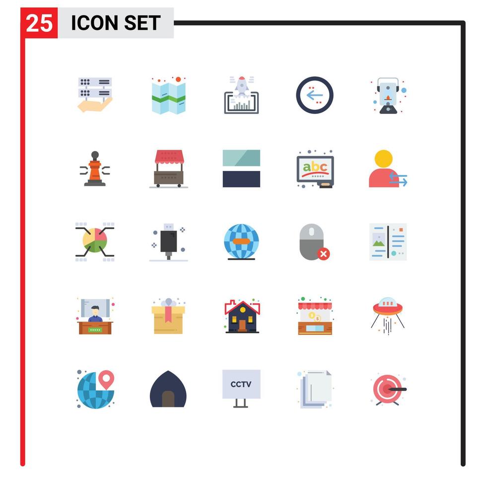 Mobile Interface Flat Color Set of 25 Pictograms of lamp direction project circle arrow Editable Vector Design Elements