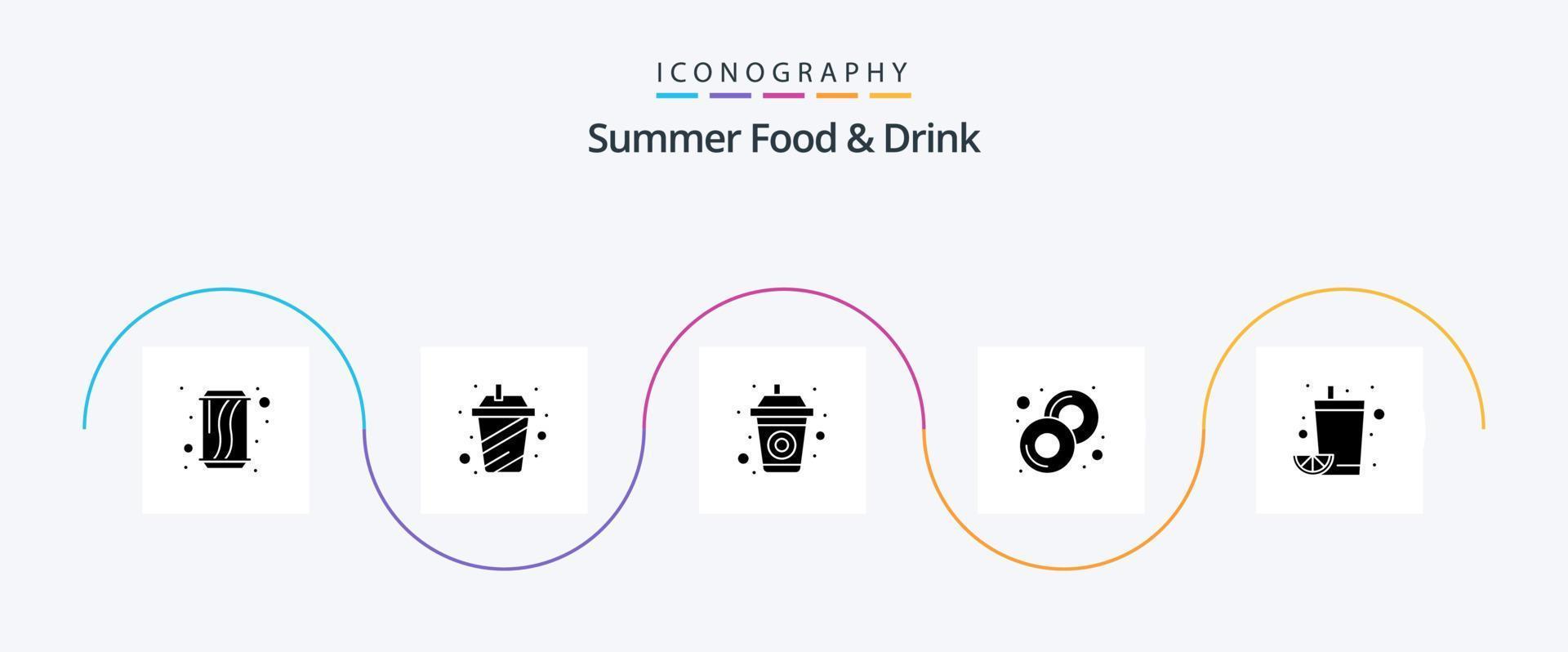 verano comida y bebida glifo 5 5 icono paquete incluso fruta. alimento. bebida. bocadillo. rosquilla vector