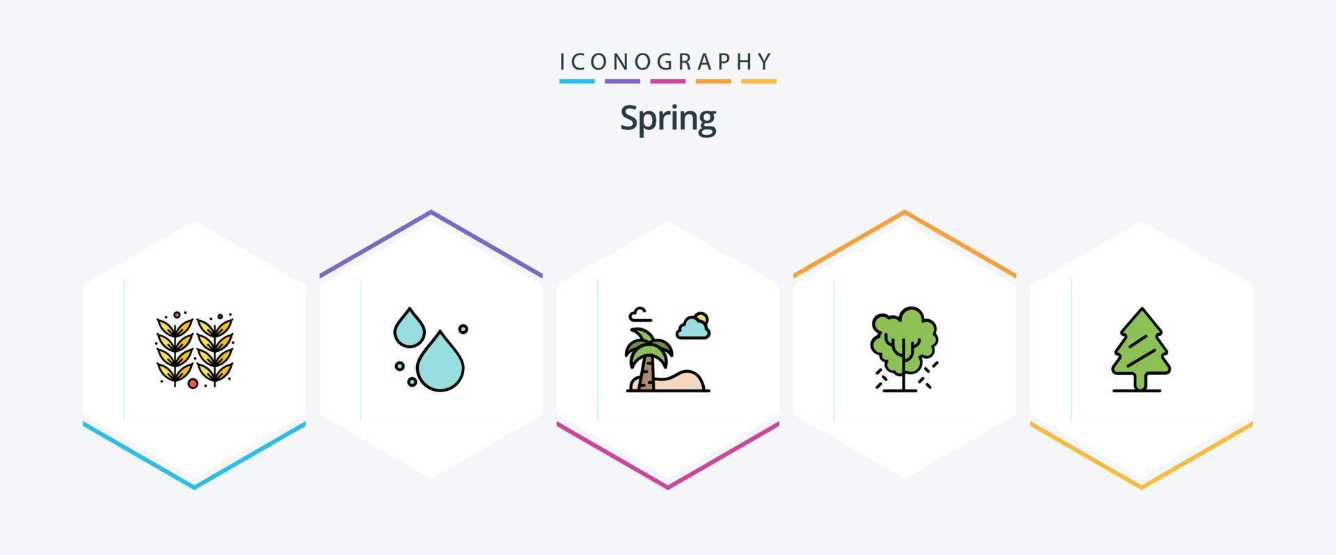 Spring 25 FilledLine icon pack including pine. spring. palm. nature. apple vector